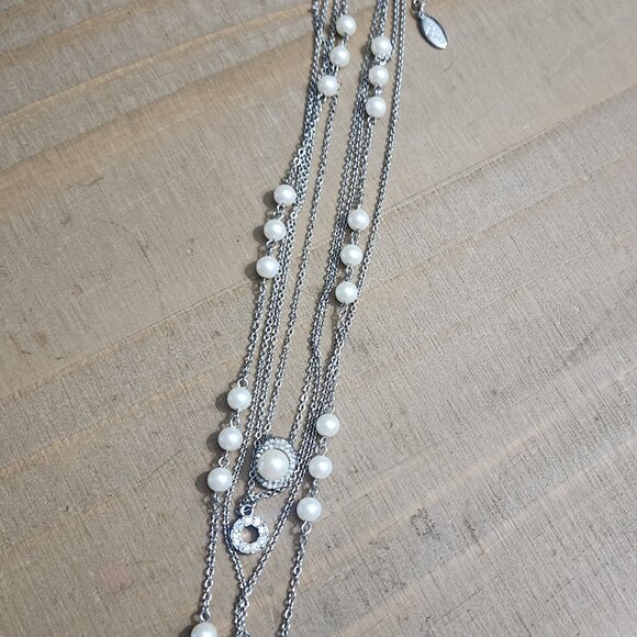 Ann Taylor Faux Pearl & Diamond Rhinestone Clusters 4 Strands Necklace Silver - Picture 10 of 10